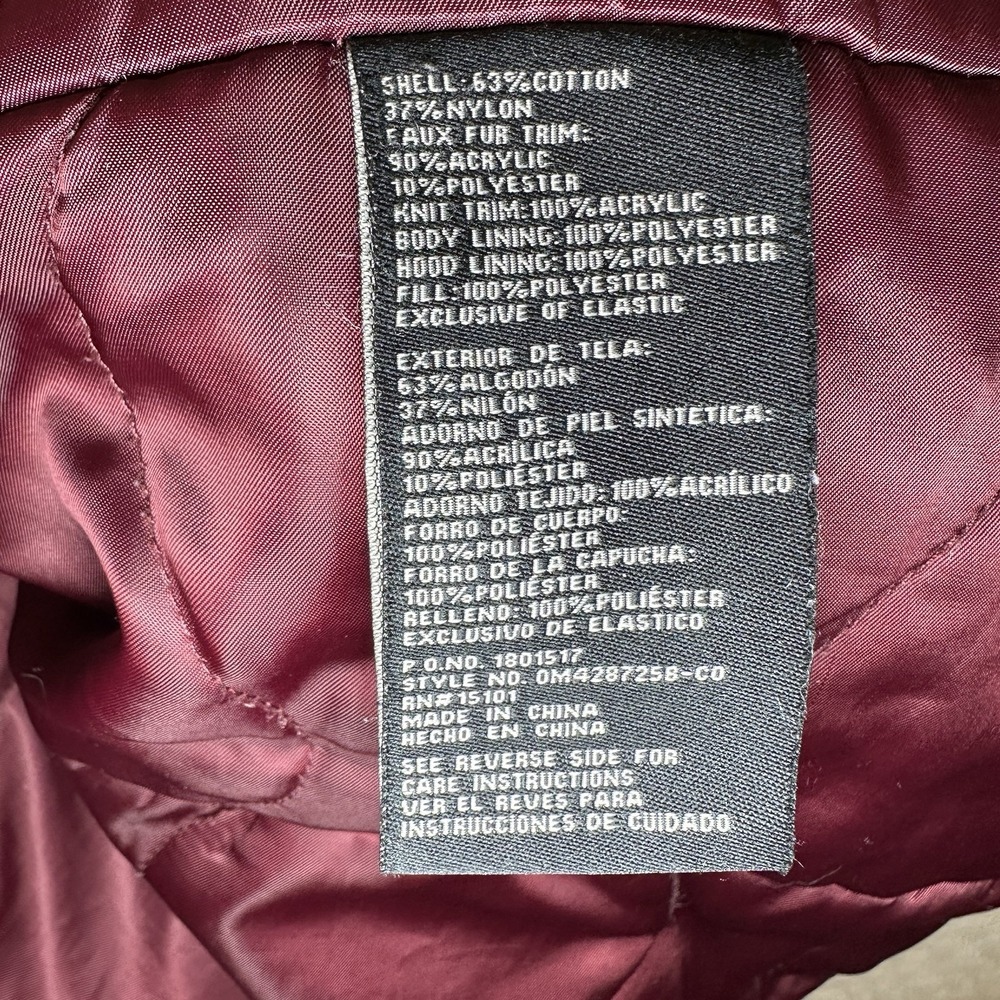 1 Madison Expedition Faux Fur Hooded Parka Coat Burgundy Women's Size L - Picture 14 of 15